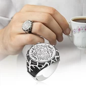 Mührü Süleyman İşleme 925 Gümüş Erkek Yüzük - 1