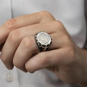 Mührü Süleyman İşleme 925 Gümüş Erkek Yüzük - 5