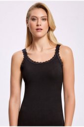 iLKE 2212 12Lİ BAYAN ELASTHAN ASKI DANTELLİ ATLET SİYAH L - 1