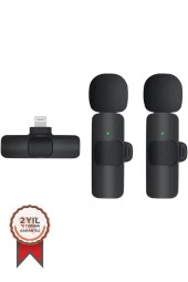 2 Adet Kablosuz Yaka Mikrofonu Lightning 2'li Mini Mikrofon K9 - 1
