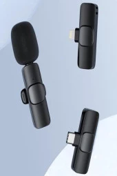 2 Adet Kablosuz Yaka Mikrofonu Lightning 2'li Mini Mikrofon K9 - 4