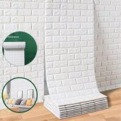 Renkli Duvarlar Kendinden Yapışkanlı Beyaz Tuğla Desen 3D Duvar Kağıdı Paneli Tek Parça 70x500 cm - 3