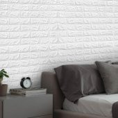 Renkli Duvarlar Kendinden Yapışkanlı Beyaz Tuğla Desen 3D Duvar Kağıdı Paneli Tek Parça 70x500 cm - 8