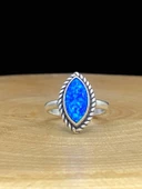 925 Ayar Gümüş El Üretim Otantik Doğal Opal Mekik Taş Yüzük - 3