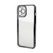 Gpack Apple iPhone 12 Pro Max Kılıf Kamera Korumalı Taşlı Mina Silikon - 1