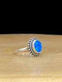 925 Ayar Gümüş El Üretim Otantik Doğal Minik Oval Opal Taş Yüzük thumbnail 3