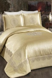 Albeno Nakışlı Kadife Çift Kişilik Yatak Örtüsü Cappucino thumbnail 4