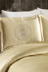 Albeno Nakışlı Kadife Çift Kişilik Yatak Örtüsü Cappucino thumbnail 5