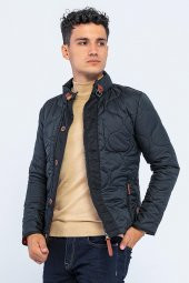 Erkek Dik Yaka Fermuarlı Düğmeli Kapütone Kışlık Şişme Kısa Mont - 2