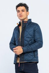 Erkek Dik Yaka Fermuarlı Düğmeli Kapütone Kışlık Şişme Kısa Mont - 3