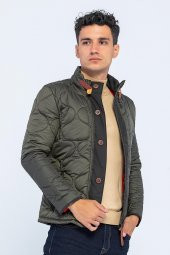 Erkek Dik Yaka Fermuarlı Düğmeli Kapütone Kışlık Şişme Kısa Mont - 4