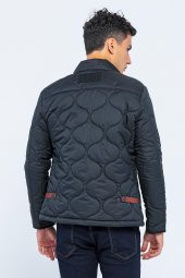 Erkek Dik Yaka Fermuarlı Düğmeli Kapütone Kışlık Şişme Kısa Mont - 6