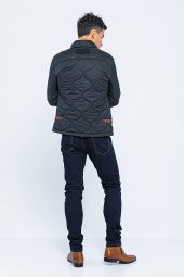 Erkek Dik Yaka Fermuarlı Düğmeli Kapütone Kışlık Şişme Kısa Mont - 7