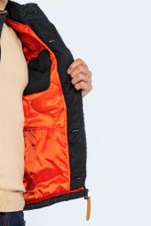 Erkek Dik Yaka Fermuarlı Düğmeli Kapütone Kışlık Şişme Kısa Mont - 8