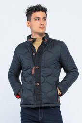 Erkek Dik Yaka Fermuarlı Düğmeli Kapütone Kışlık Şişme Kısa Mont - 10