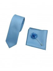 Brianze Bebe Mavisi Kravat Mendil Yaka Çiçeği Set - 3