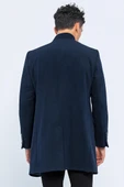 Erkek Dik Yaka Düğmeli Yünlü Uzun Klasik Kaşe Kaban - 12