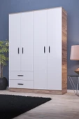 ABETE MOBİLYA 4 Kapılı 2 Çekmeceli Gardırop (ELBİSE DOLABI-YÜKLÜK) / Atlantik Çam-beyaz - 1