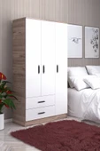 ABETE MOBİLYA 3 Kapılı 2 Çekmeceli Gardırop (ELBİSE DOLABI-YÜKLÜK) / Atlantik Çam-beyaz - 1