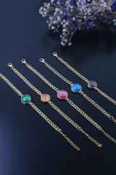 Soobepark Gül Kurusu Renk Akik Taşlı Kadın Zincir Bileklik Gold - 4