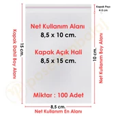 8,5x10+5 cm. (8,5x15) 100 Adet - Şeffaf Bantlı Yapışkanlı OPP Jelatin Poşet - 1