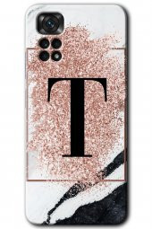 Redmi Note 11 5G Global Kılıf HD Desen Baskılı Arka Kapak - Pembe Mermer Desenli T Harfi - 1