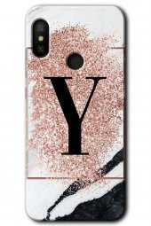 Mi Max 3 Kılıf HD Desen Baskılı Arka Kapak - Pembe Mermer Desenli Y Harfi - 1
