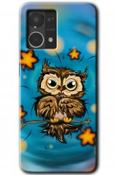 Oppo Reno 7 4G Kılıf HD Desen Baskılı Arka Kapak - Owl Bird Stars - 1