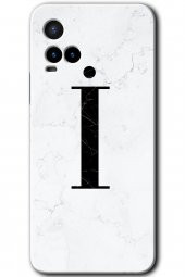 Vivo Y21s Kılıf HD Desen Baskılı Arka Kapak - Beyaz Mermer Desenli İ Harfi - 1