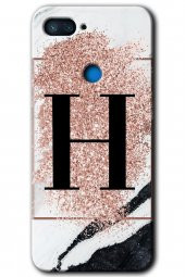 Xiaomi Mi 8 Lite Kılıf HD Desen Baskılı Arka Kapak - Pembe Mermer Desenli H Harfi - 1