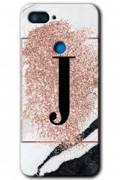 Xiaomi Mi 8 Lite Kılıf HD Desen Baskılı Arka Kapak - Pembe Mermer Desenli J Harfi - 1