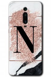 Xiaomi Mi 9T Kılıf HD Desen Baskılı Arka Kapak - Pembe Mermer Desenli N Harfi - 1
