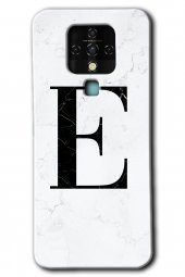 Tecno Camon 16 Kılıf HD Desen Baskılı Arka Kapak - Beyaz Mermer Desenli E Harfi - 1