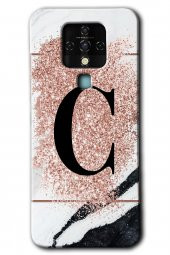 Tecno Camon 16 Kılıf HD Desen Baskılı Arka Kapak - Pembe Mermer Desenli C Harfi - 1