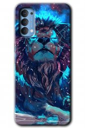 Oppo Reno 4 Kılıf HD Desen Baskılı Arka Kapak - Neon Aslan - 1