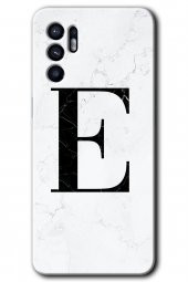 Oppo Reno 6 Kılıf HD Desen Baskılı Arka Kapak - Beyaz Mermer Desenli E Harfi - 1