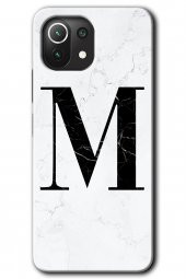 Xiaomi Mi 11 Kılıf HD Desen Baskılı Arka Kapak - Beyaz Mermer Desenli M Harfi - 1