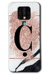 Tecno Camon 16 Kılıf HD Desen Baskılı Arka Kapak - Pembe Mermer Desenli Ç Harfi - 1