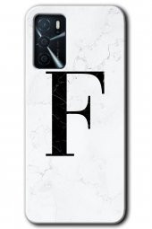 Oppo A16 Kılıf HD Desen Baskılı Arka Kapak - Beyaz Mermer Desenli F Harfi - 1