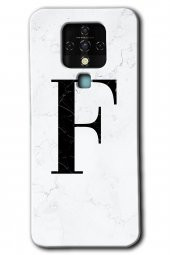 Tecno Camon 16 Kılıf HD Desen Baskılı Arka Kapak - Beyaz Mermer Desenli F Harfi - 1