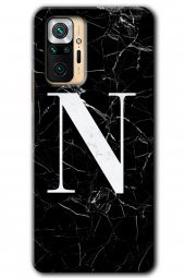 Redmi Note 10 Pro Kılıf HD Desen Baskılı Arka Kapak - Siyah Mermer Desenli N Harfi - 1