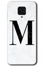 Redmi Note 9 Pro Kılıf HD Desen Baskılı Arka Kapak - Beyaz Mermer Desenli M Harfi - 1