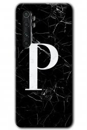 Xiaomi Mi Note 10 Lite Kılıf HD Desen Baskılı Arka Kapak - Siyah Mermer Desenli P Harfi - 1