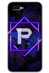 Oppo Rx 17 Neo Kılıf HD Desen Baskılı Arka Kapak - Dark Neon Yaprak P Harfi - 1