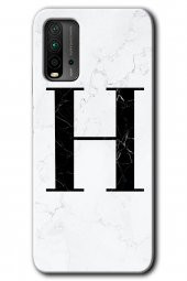 Poco M3 Kılıf HD Desen Baskılı Arka Kapak - Beyaz Mermer Desenli H Harfi - 1