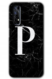 Realme 7 Kılıf HD Desen Baskılı Arka Kapak - Siyah Mermer Desenli P Harfi - 1