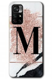 Redmi Note 11T Kılıf HD Desen Baskılı Arka Kapak - Pembe Mermer Desenli M Harfi - 1