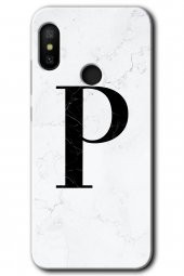 Xiaomi Mi A2 Lite Kılıf HD Desen Baskılı Arka Kapak - Beyaz Mermer Desenli P Harfi - 1