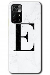 Redmi Note 11T Kılıf HD Desen Baskılı Arka Kapak - Beyaz Mermer Desenli E Harfi - 1