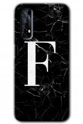 Realme 7 Kılıf HD Desen Baskılı Arka Kapak - Siyah Mermer Desenli F Harfi - 1